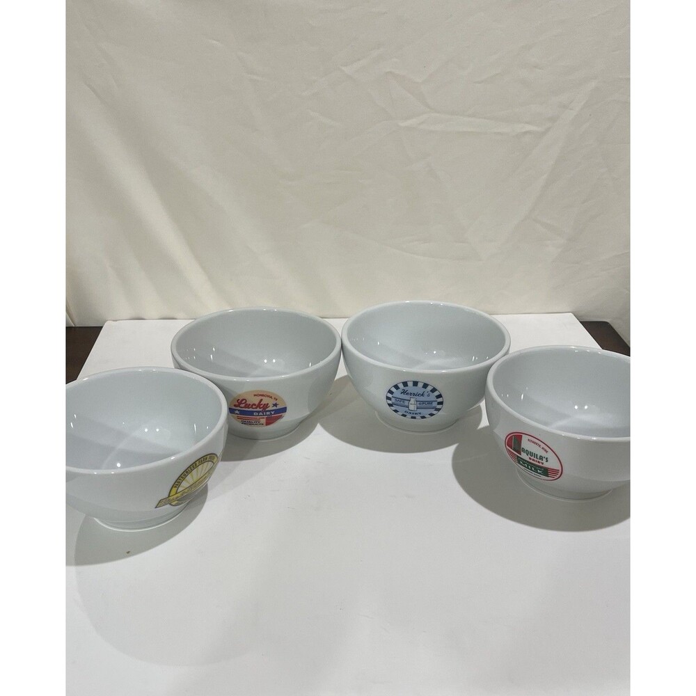 Pottery Barn Milk 6” Cereal Bowls Retro Vintage Style Set Of 4 Dairy Advertising